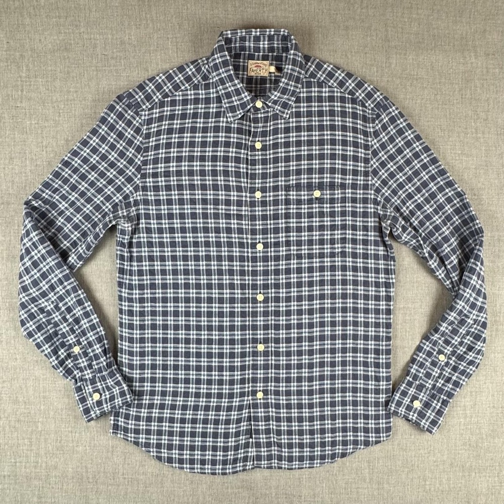 Faherty Shirt Mens Small Blue Plaid Flannel Long Sleeve Button Up Soft Casual